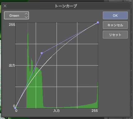 クリスタ操作「トーンカーブ」画面(スクショ)