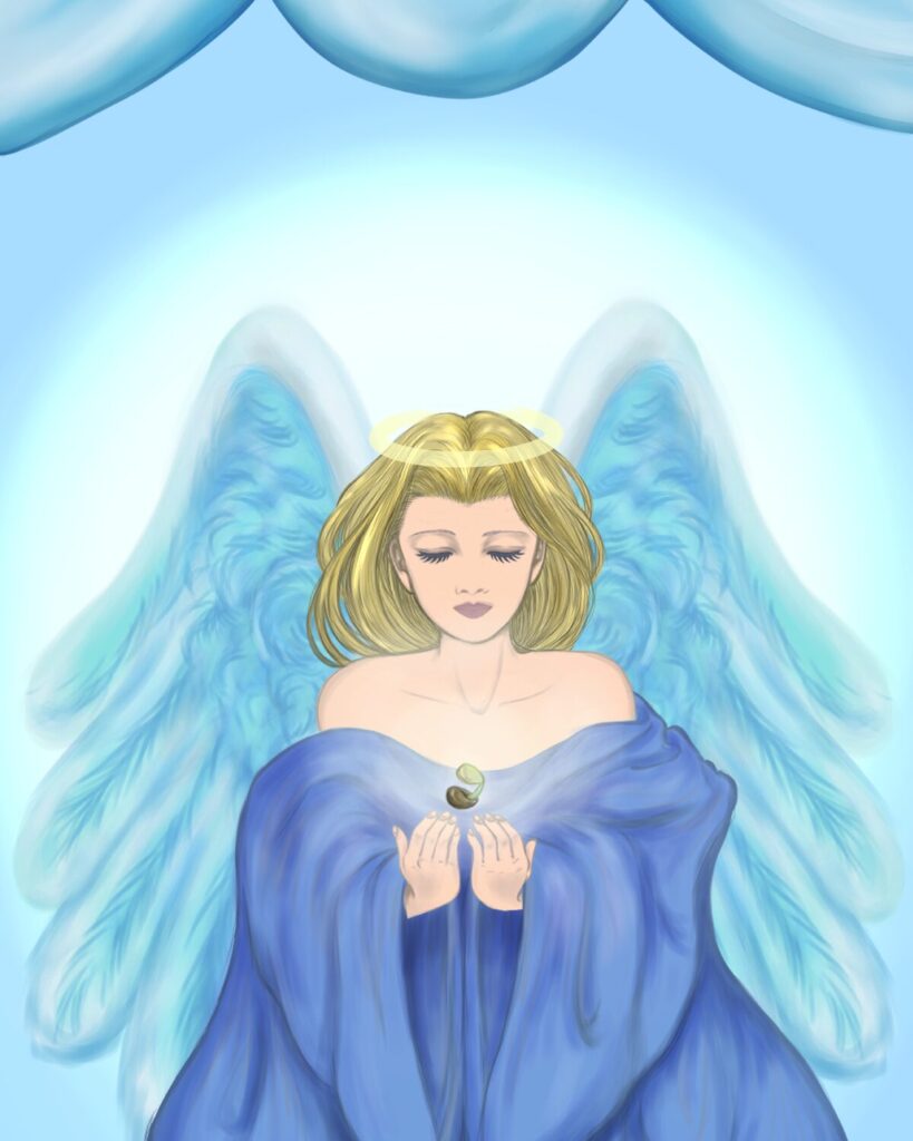 背中に羽の生えた天使の絵