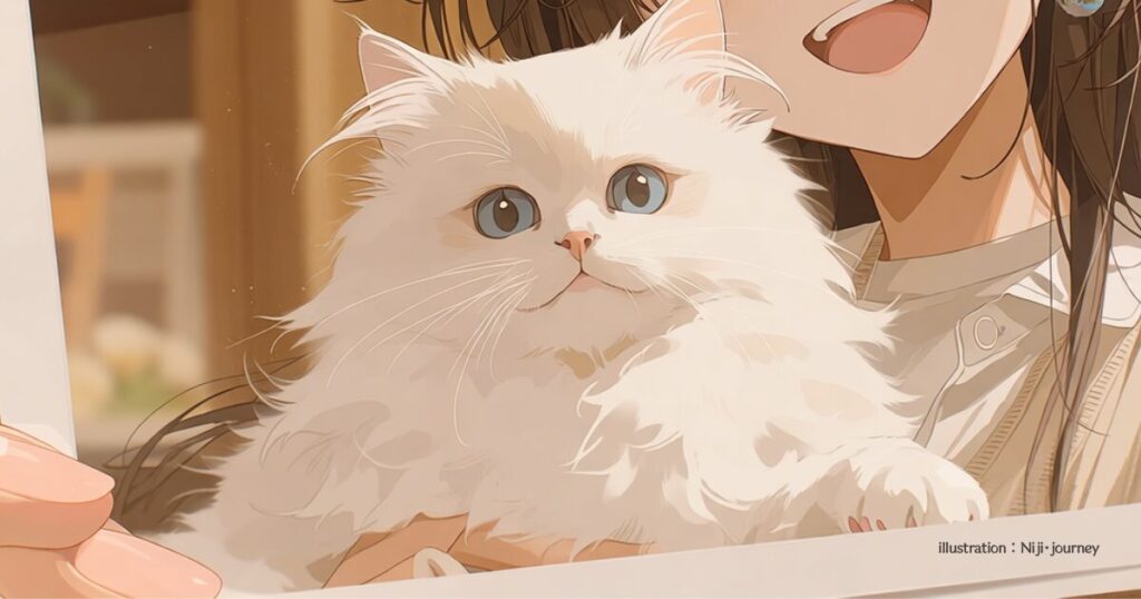 真っ白い長毛の猫の写真