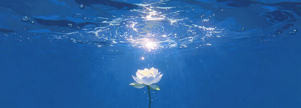 水の中に沈んでいる蓮の花のイラスト