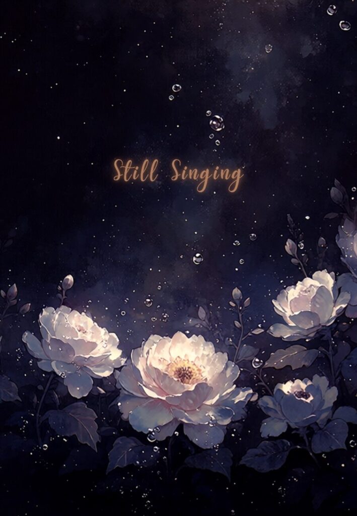 Dark floral illustration with soft light, Still Singing